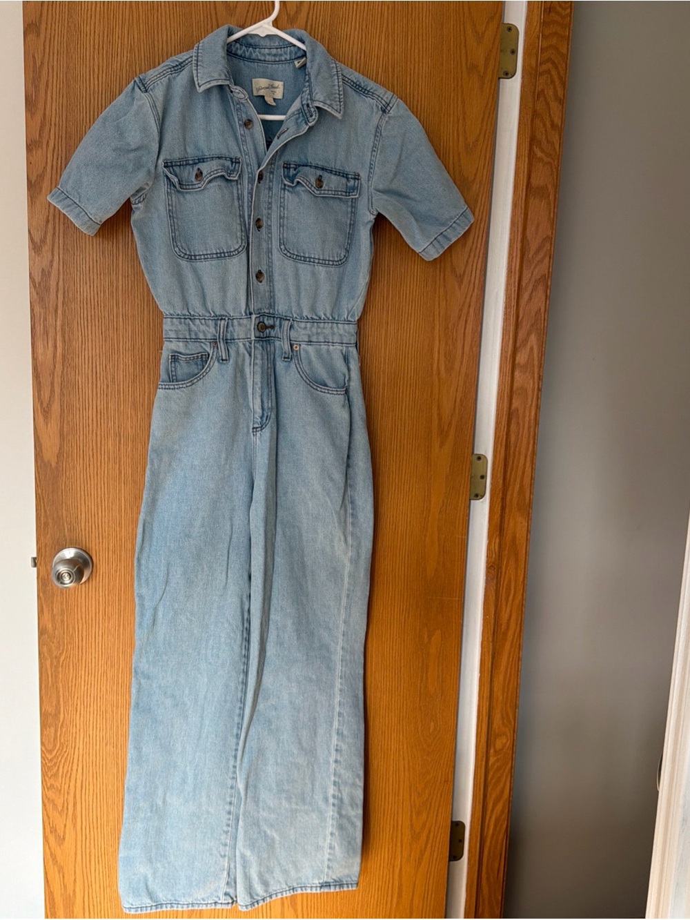 Universal Thread Light Blue Denim Short-Sleeve Jumpsuit Women’s 0 Boiler suit